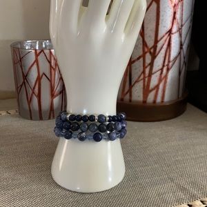 Blue Sodalite and Jade Stretch Bracelet Set